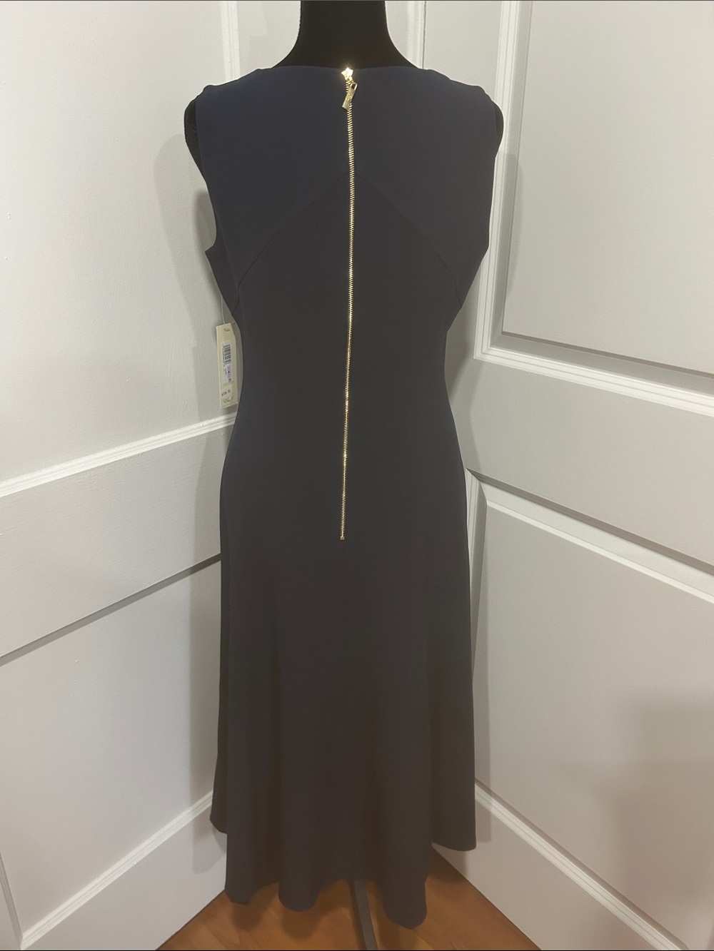 Eliza J Navy Blue Fit & Flare Midi Dress 6 New Sleeveless Career Cocktail NEW - Picture 3 of 14